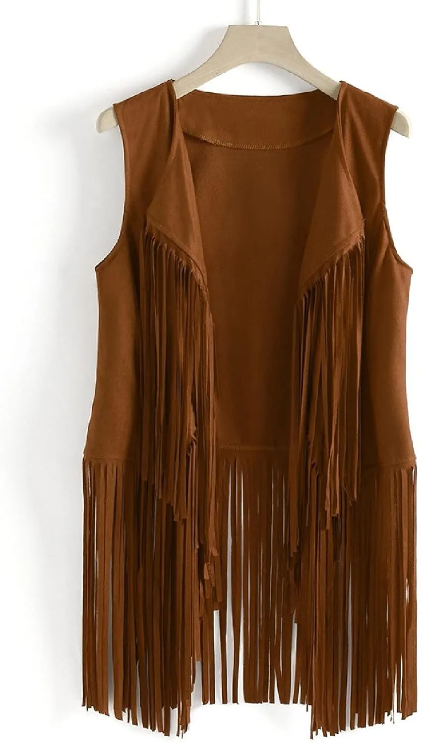 Womens Vintage Western Fringe Vest Tops Classic Suede Leather 70s Cowboy Shirt Sleeveless Tassels Cardigan Jackets