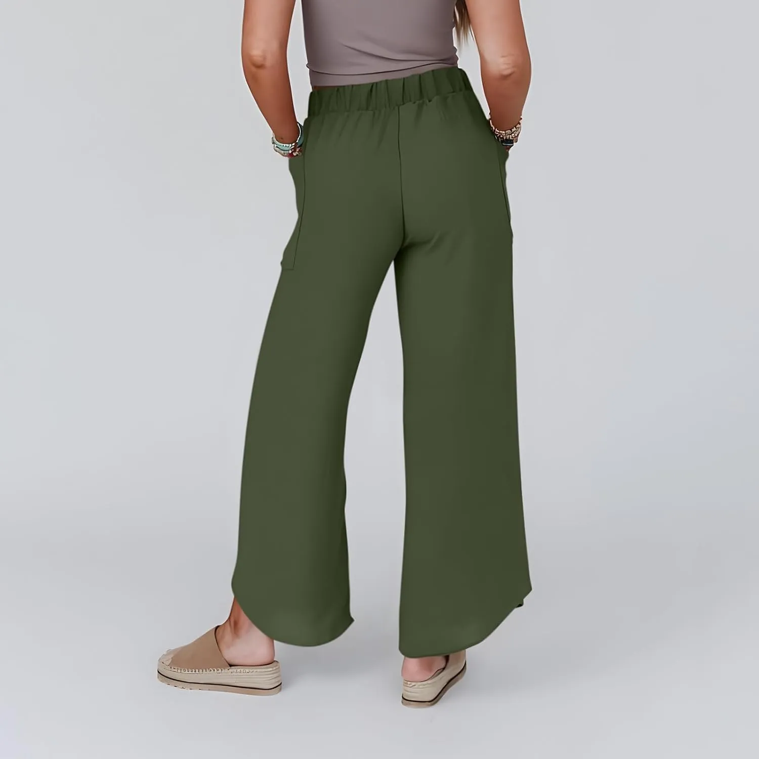 Womens Wide Leg Summer Pants Flowy Side Split Palazzo Beach Boho High Waisted Casual Lounge Trousers Plus Size