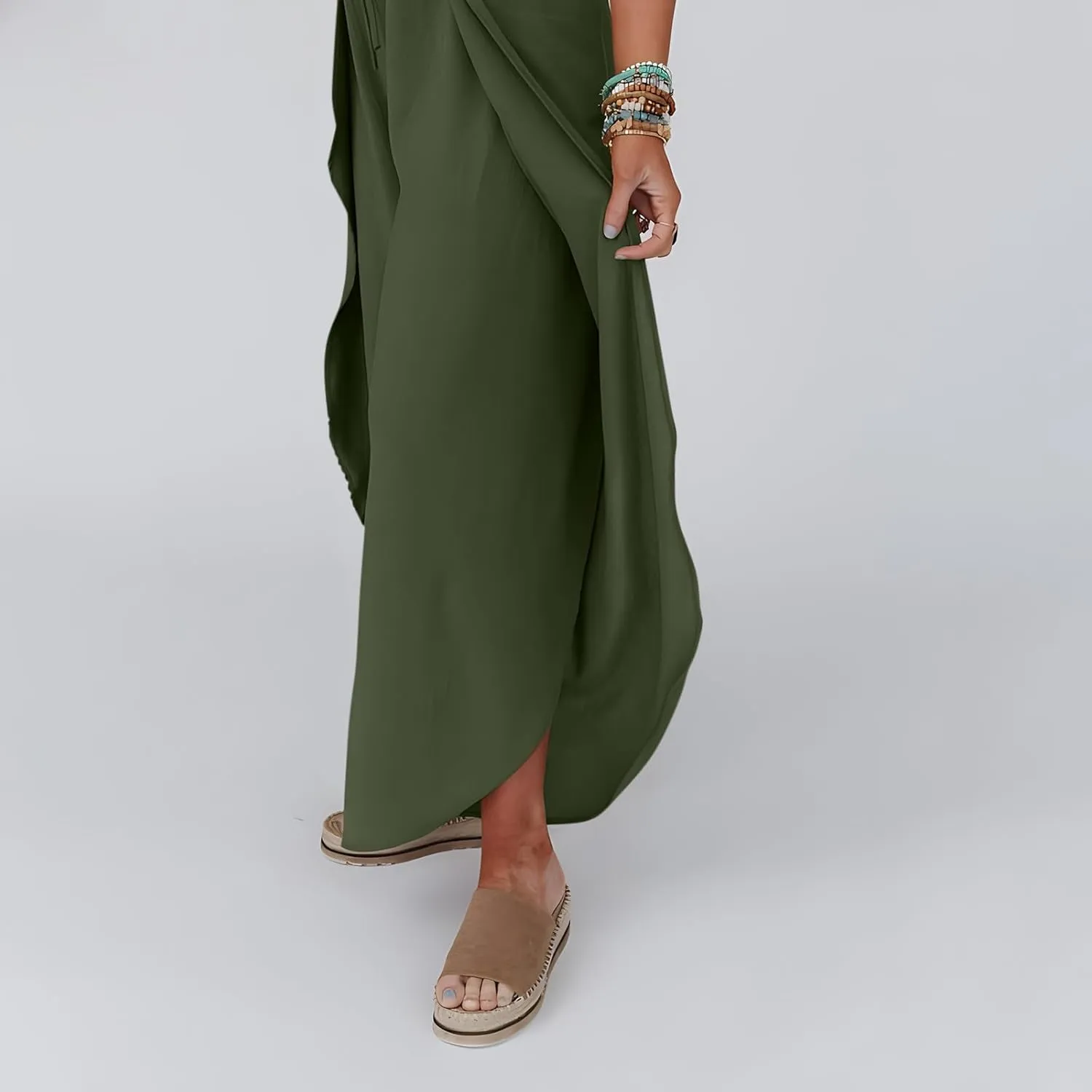 Womens Wide Leg Summer Pants Flowy Side Split Palazzo Beach Boho High Waisted Casual Lounge Trousers Plus Size