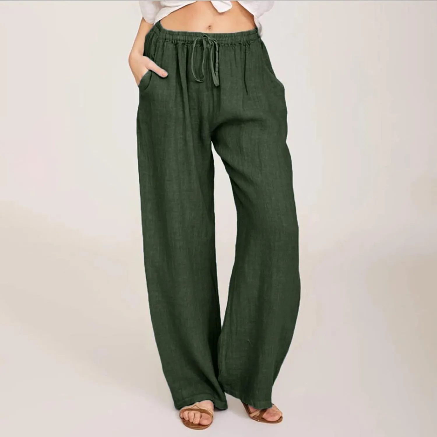Womens Wide Leg Sweatpants Winter Corduroy Outfits Pants with Pockets Flare Leggings High Waisted