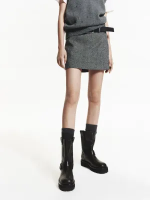 Wool Blend Belted Skirt