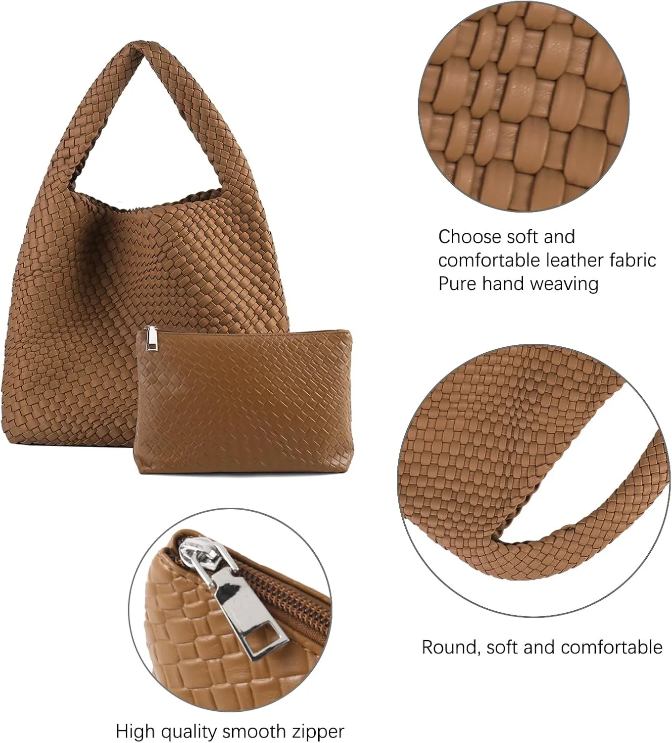 Woven Tote Bag For Women,Vegan Leather Hand Woven Handbags And Purse,Shoulder Bag Top-Handle Bag All-Match Underarm Bag