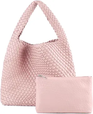 Woven Tote Bag For Women,Vegan Leather Hand Woven Handbags And Purse,Shoulder Bag Top-Handle Bag All-Match Underarm Bag