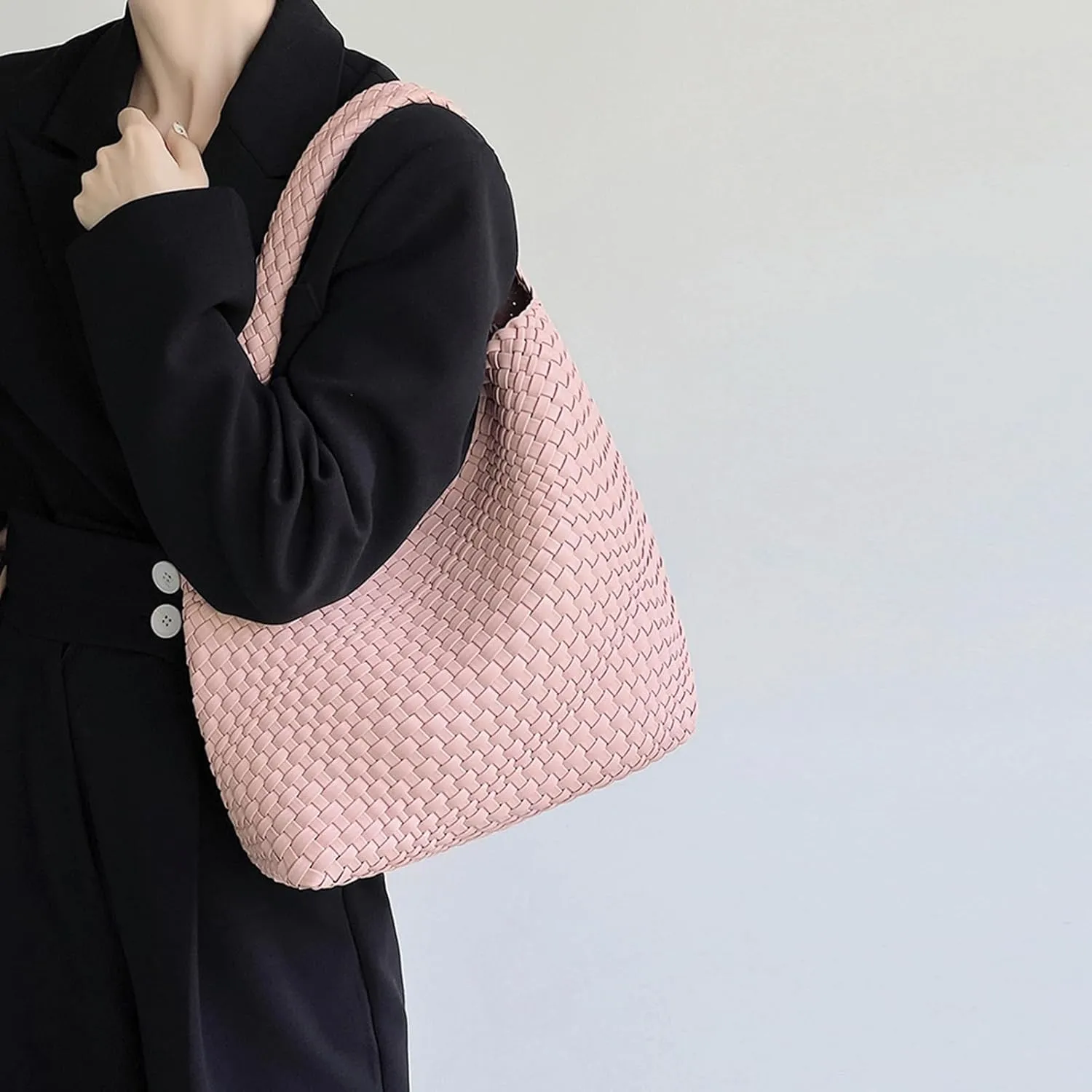 Woven Tote Bag For Women,Vegan Leather Hand Woven Handbags And Purse,Shoulder Bag Top-Handle Bag All-Match Underarm Bag