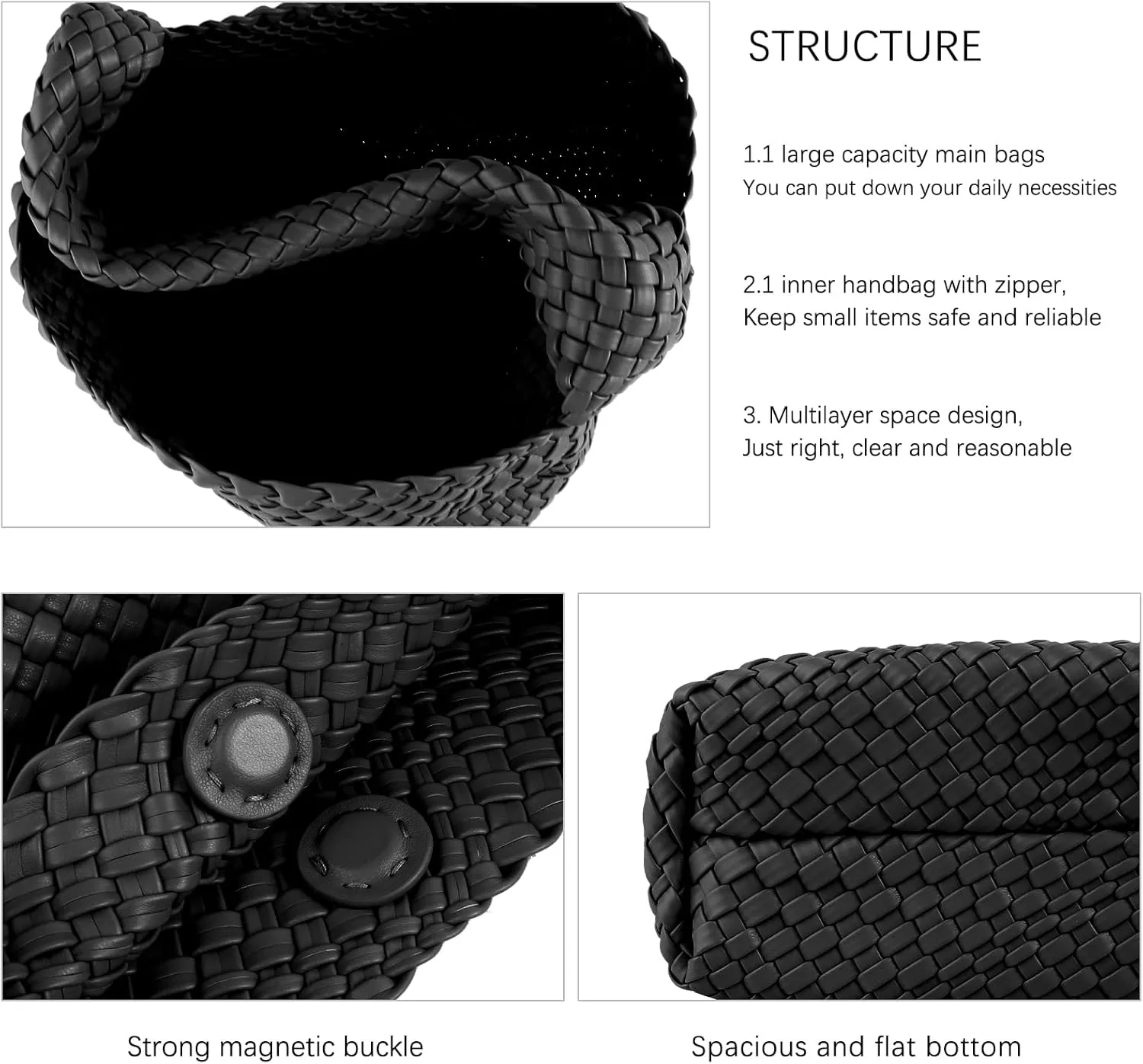 Woven Tote Bag For Women,Vegan Leather Hand Woven Handbags And Purse,Shoulder Bag Top-Handle Bag All-Match Underarm Bag