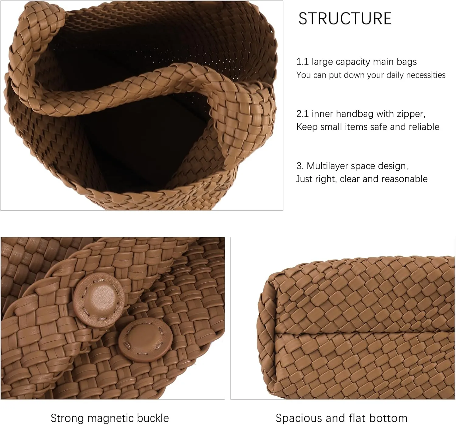 Woven Tote Bag For Women,Vegan Leather Hand Woven Handbags And Purse,Shoulder Bag Top-Handle Bag All-Match Underarm Bag