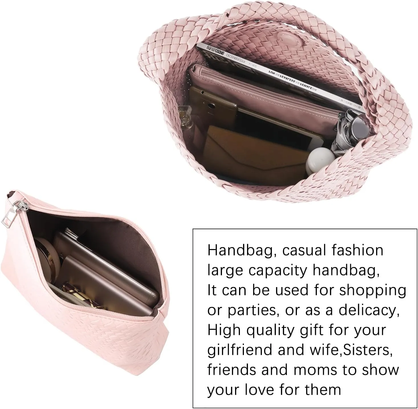 Woven Tote Bag For Women,Vegan Leather Hand Woven Handbags And Purse,Shoulder Bag Top-Handle Bag All-Match Underarm Bag