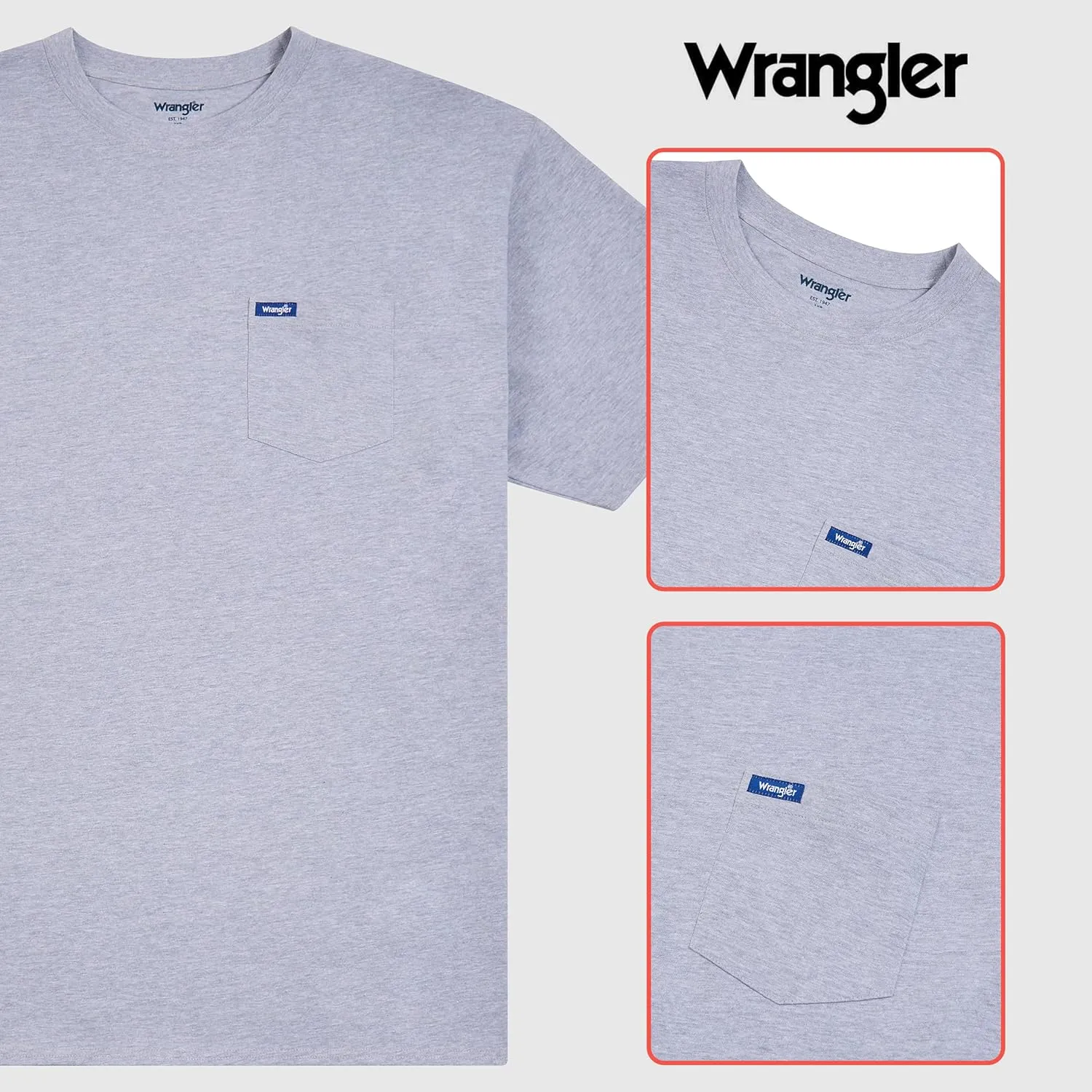 Wrangler Big and Tall T-Shirts for Men - 2 Pack Cotton Tee with Chest Pocket