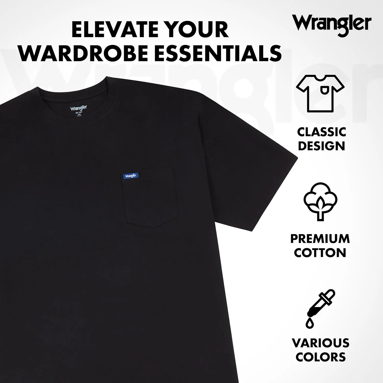 Wrangler Big and Tall T-Shirts for Men - 2 Pack Cotton Tee with Chest Pocket