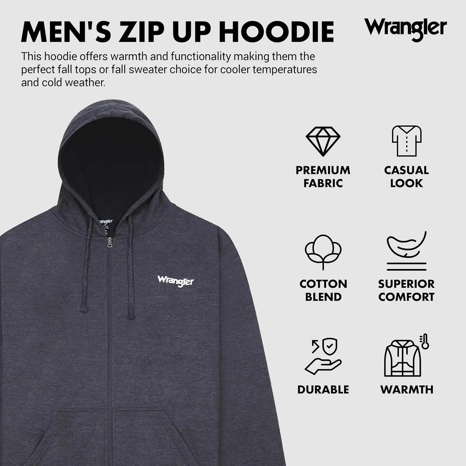 Wrangler Hoodies for Men Big and Tall - Thermal Lined Zip Up Sweatshirt