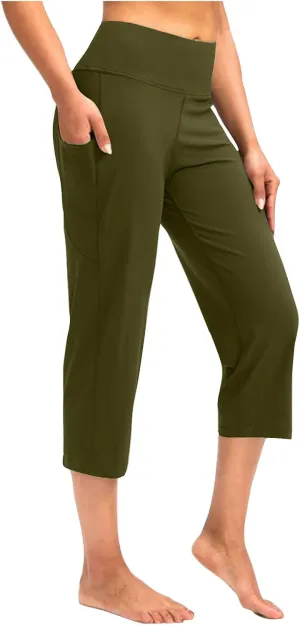 XUNRYAN Womens Capri Leggings Yoga Pants High Waist Crop Athletic Workout Gym Straight Leg Trousers Activewear with Pockets