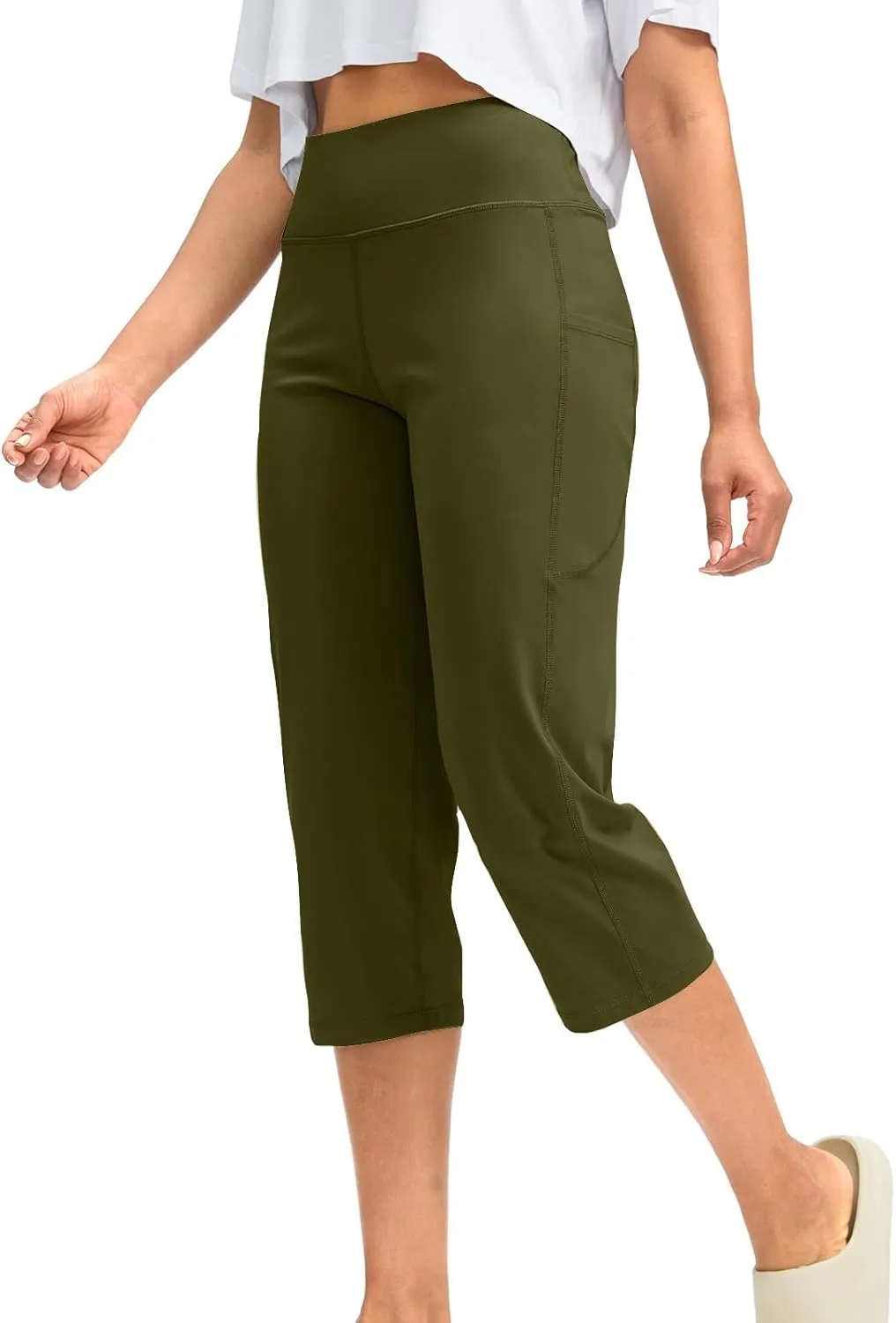 XUNRYAN Womens Capri Leggings Yoga Pants High Waist Crop Athletic Workout Gym Straight Leg Trousers Activewear with Pockets
