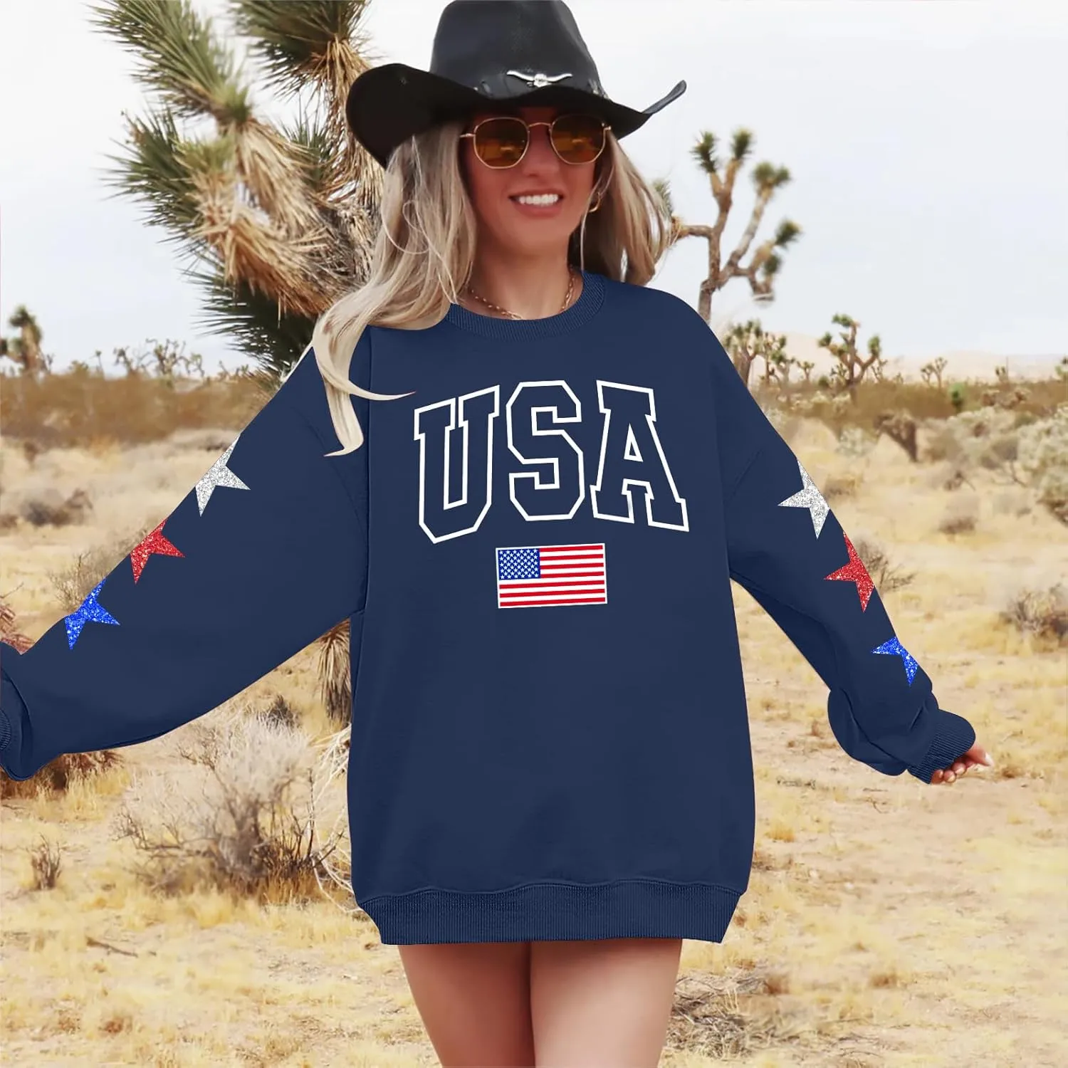 YI XIANG RAN USA Sweatshirt Women: American Shirt 1776 Patriotic TShirt Stars Stripes Glitter Pullover 4th of July Tee Tops