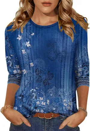 Zeagoo Women's Casual 3/4 Sleeve T-Shirts Round Neck Cute Tunic Tops Basic Tees Blouses Business Work Tee Top