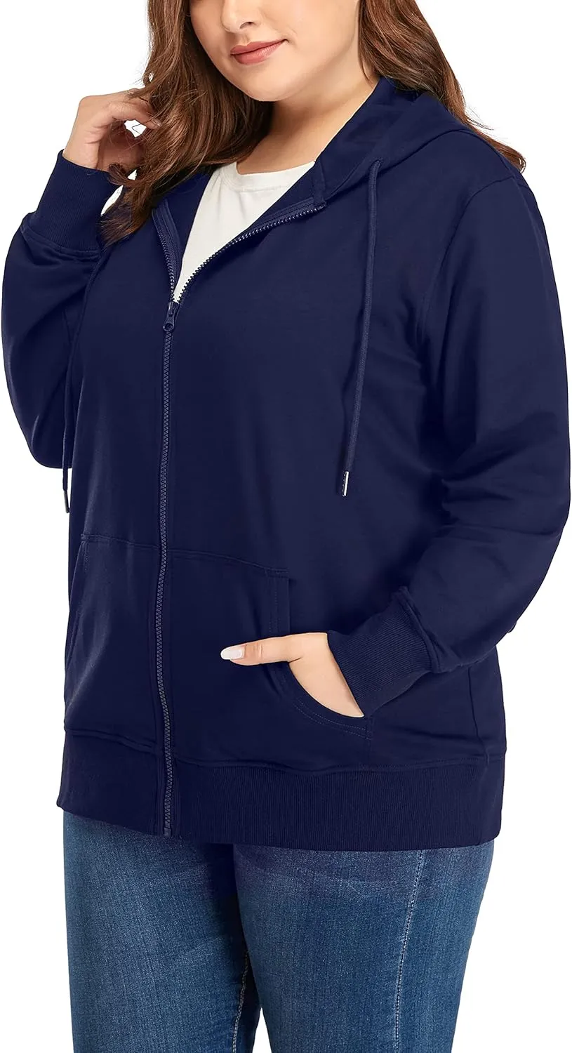 ZERDOCEAN Women's Plus Size Full Zip-Up Hoodie Jacket Cotton Sweatshirt