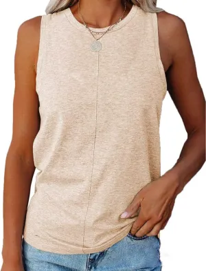 ZIWOCH Womens Tank Tops Crew Neck Sleeveless Tshirts Solid Color Casual Loose Fit Tee Shirts