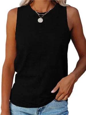 ZIWOCH Womens Tank Tops Crew Neck Sleeveless Tshirts Solid Color Casual Loose Fit Tee Shirts