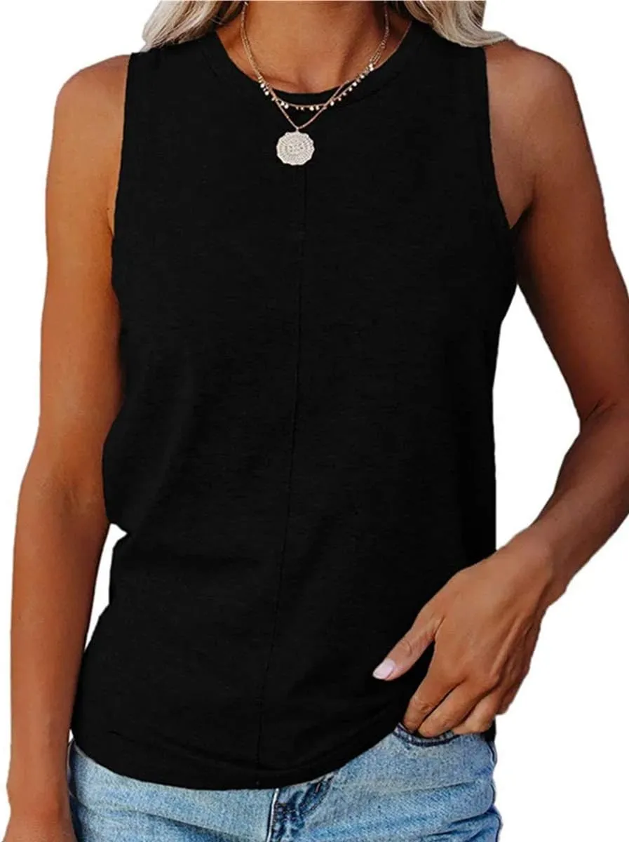 ZIWOCH Womens Tank Tops Crew Neck Sleeveless Tshirts Solid Color Casual Loose Fit Tee Shirts