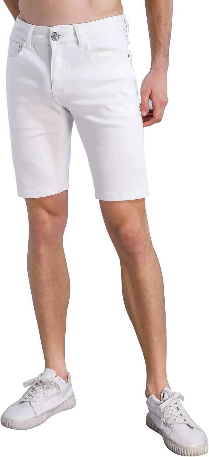 ZLZ Slim Ripped Jean Short for Men, Men's Casual Stretch Slim Fit Denim Short