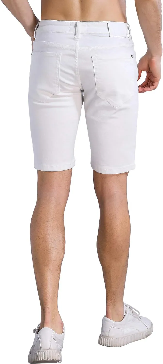 ZLZ Slim Ripped Jean Short for Men, Men's Casual Stretch Slim Fit Denim Short