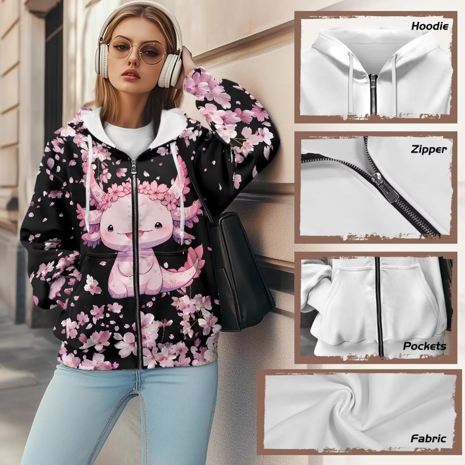 ZOUTAIRONG Hoodies for Women Zip Up Hoodie Oversize Sweatshirt Womens Jackets with Pocket
