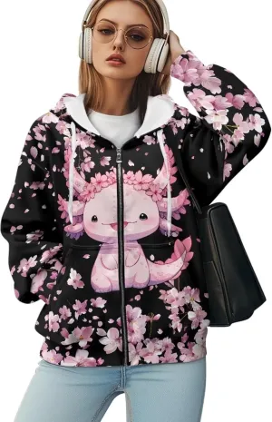 ZOUTAIRONG Hoodies for Women Zip Up Hoodie Oversize Sweatshirt Womens Jackets with Pocket
